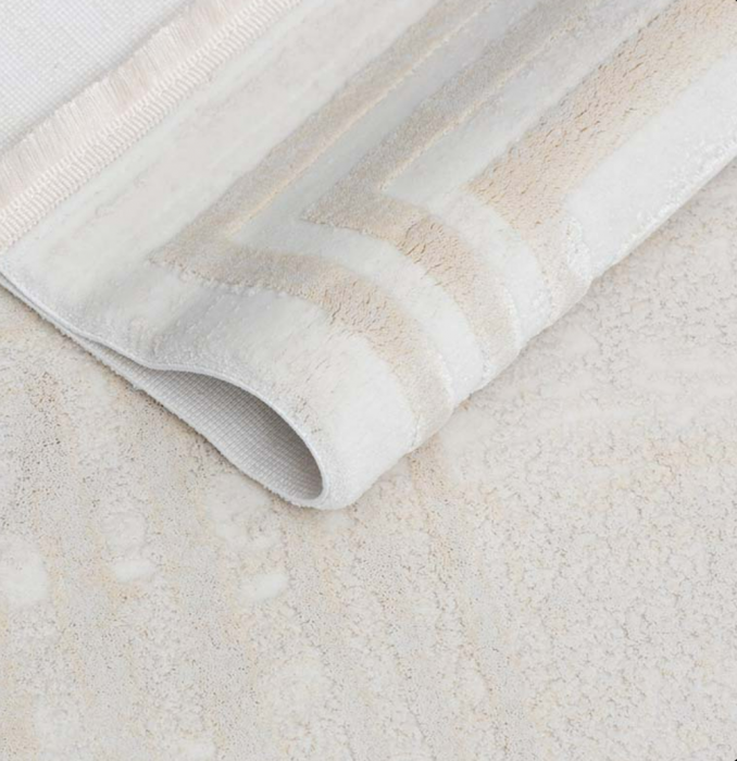 Covor York acrilic 100%, alb bej, cu franjuri [5]