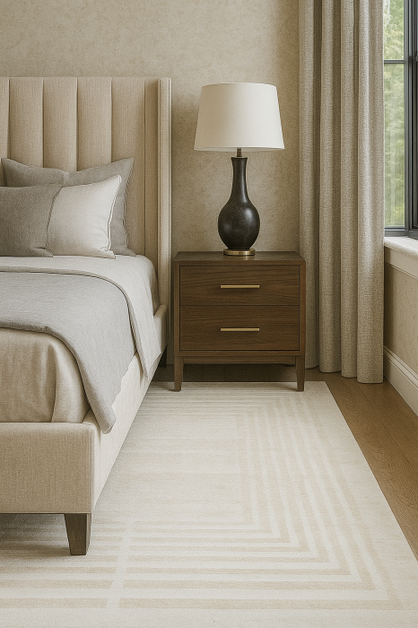 Covor York acrilic 100%, alb bej, cu franjuri [1]