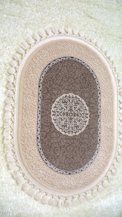 COVOR elegant cu franjuri, crem maro, model cerc, acrilic [2]