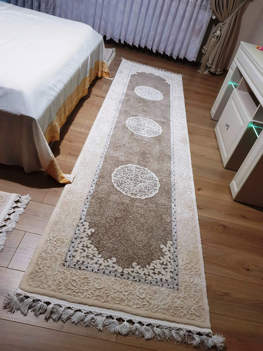 Set de dormitor luxos cu franjuri, bej maro model cerc [3]