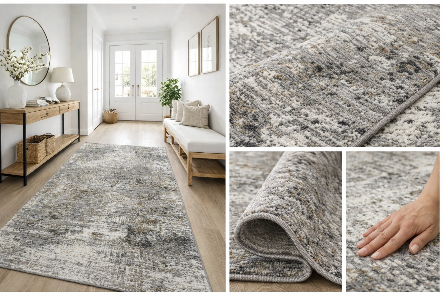 Traversa simplista latime 100 cm, gri bej, model abstract [2]