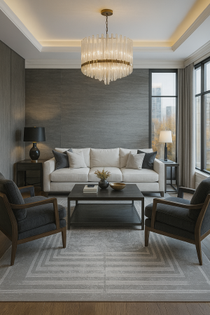 ULTIMELE BUCATI-reduceri - Covor acrilic 100% gri York, model geometric linii