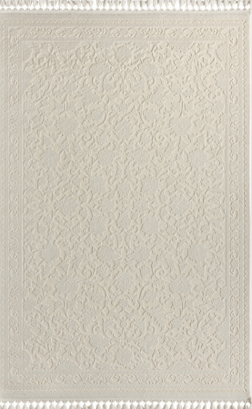 Covoare 170/250 - COVOR acrilic exclusivist, alb ivoire cu franjuri