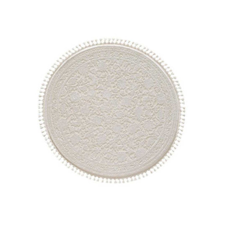 COVOARE OVALE sau ROTUNDE - Covor acrilic exclusivist, alb ivoire cu franjuri, rotund