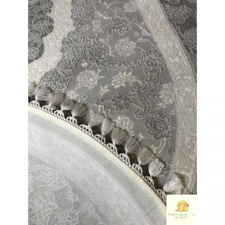 COVOR acrilic exclusivist, cu ciucuri, gri crem, oval [1]