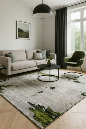 Seturi pentru dormitor latime 80 cm - Covor Asterix Green, gri cu pete verde fistic