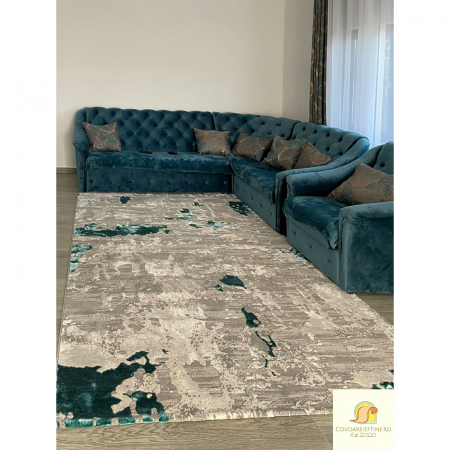Covor Asterix Turqoaise, gri cu pete turcoaz, 100x200 cm [1]