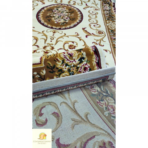 Covor clasic floral cu medalion, crem deschis [2]