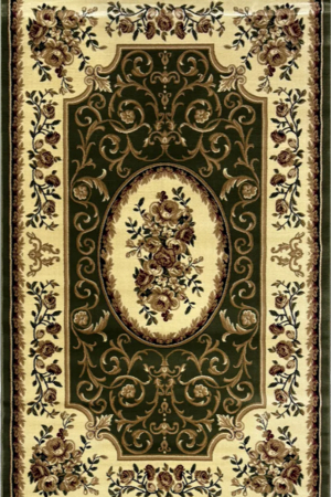 Carpete 70/100 - Covor clasic floral medalion, verde închis crem