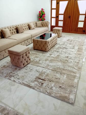 COVOR cu fir scurt, crem maro modern, model stropit [1]