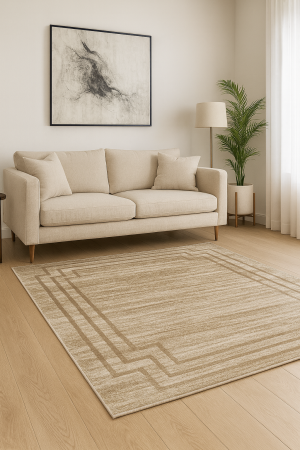 COVOARE DUPA DIMENSIUNI - COVOR cu fir scurt crem maro mediu, model chenar