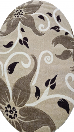 Covor cu fir scurt, model flori crem maro , oval [1]