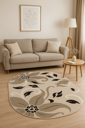 Covoare 150/235 - Covor cu fir scurt, model flori crem maro , oval