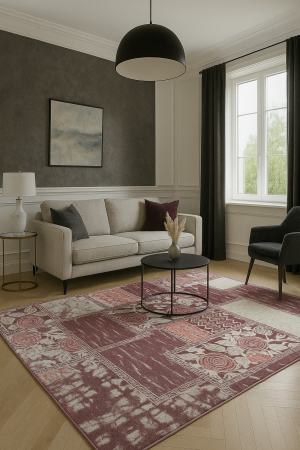 Covoare in relief - Covor cu model trandafiri, roz mov crem