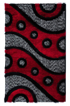 COVOARE cu FIR LUNG - COVOR din mătase, roșu cu negru, 150×230 cm