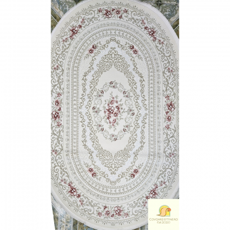 Covor acrilic cu franjuri ,elegant, alb roz pudra, OVAL [1]