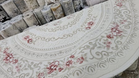 Covor elegant alb roz pudra ROTUND, cu franjuri delicati [1]
