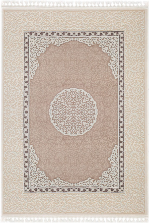 Seturi pentru dormitor latime 80 cm - COVOR elegant cu franjuri, crem maro, model cerc, acrilic