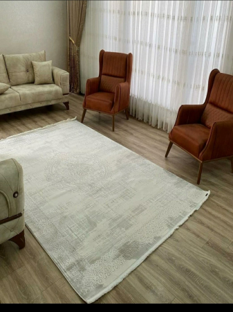 Covoare 170/250 - Covor exclusivist cu franjuri, model medalion, crem bej