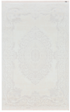 COVOARE cu FIR SCURT - COVOR EXCLUSIVIST ALB/BEJ cu franjuri delicati, model medalion