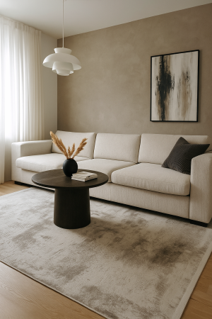 Carpete 50/80 - COVOR EXCLUSIVIST alb bej cu franjuri delicati , model Vivien
