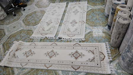 Covor exclusivist alb/crem cu franjuri, acrilic [1]