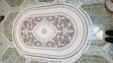 Covoare 100/200 - COVOR acrilic exclusivist, crem maro, cu ciucuri, oval
