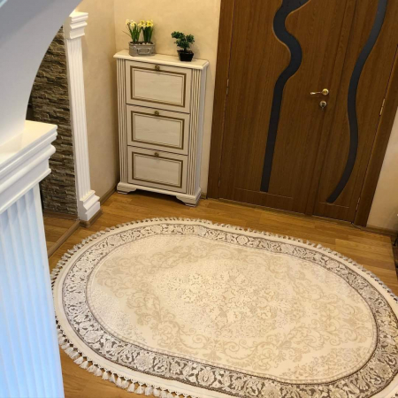 DELUXE - COVOR acrilic cu ciucuri, crem maro, Reina, oval