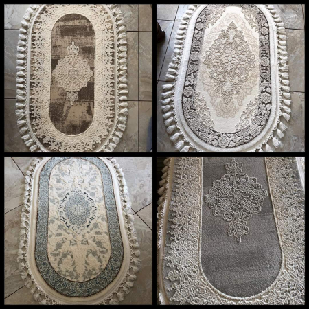 COVOR acrilic cu ciucuri, crem maro, Reina, oval [1]