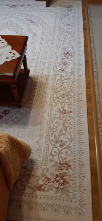 Covoare 150/235 - Covor exclusivist elegant cu franjuri, alb cu detalii roz pudră
