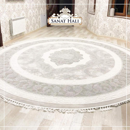 DELUXE - Covor acrilic exclusivist cu ciucuri, gri , rotund