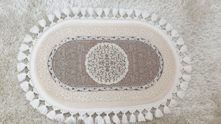 Covor exclusivist crem cu franjuri, model medalion, OVAL [2]