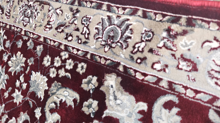 Covor gros clasic, model floral , bordo , cu insertii piele pe spate si franjuri la capete [2]
