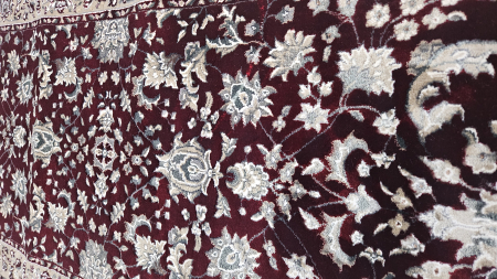 Covor gros clasic, model floral , bordo , cu insertii piele pe spate si franjuri la capete [3]