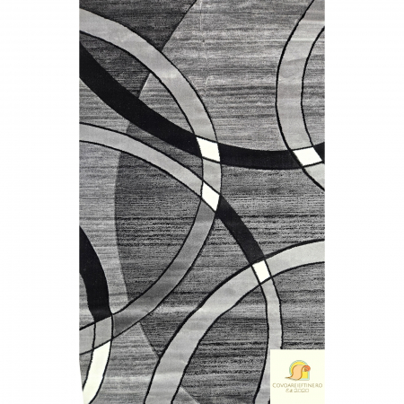 Covoare in relief - Covor gros, modern,model  geometric, gri negru, dreptunghiular
