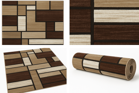 Covor modern bej maro inchis, model geometric patrate [2]