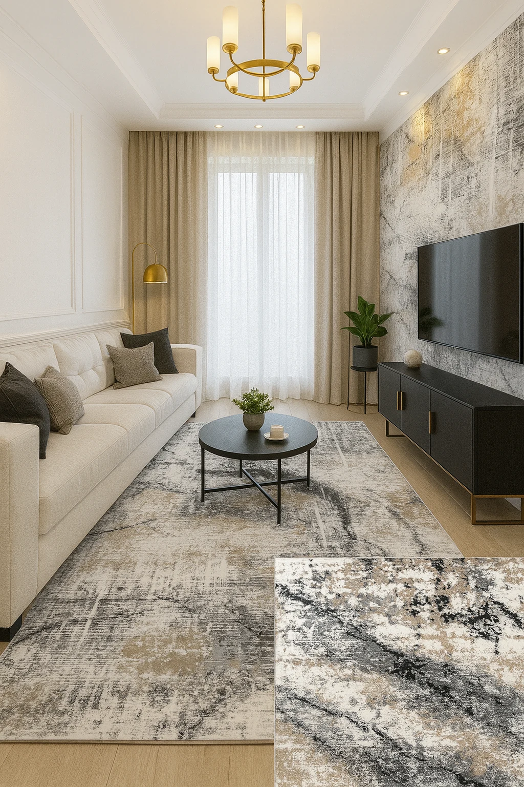 TRAVERSA 80 cm - Covor modern crem bej gri, model oglinda