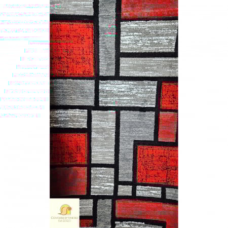Covor modern cu patrate roșu gri [2]