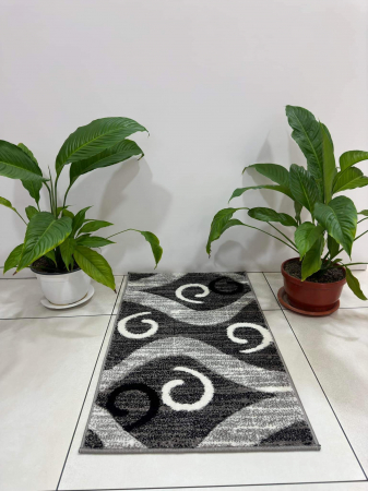 Traversa moderna cu fir scurt, model valuri gri negru, latime 100 cm [1]