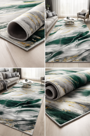 Covor modern gri verde smarald, dreptunghiular [2]