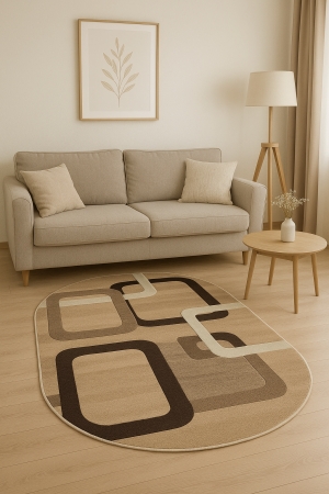 Covoare 170/250 - Covor modern oval cu patrate, crem maro