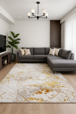 Covor modern simplist, alb crem auriu [2]