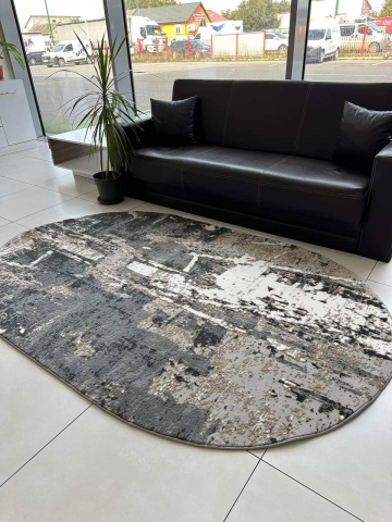 COVOARE cu FIR SCURT - Covor modern, simplist gri bej, oval