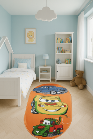 ULTIMELE BUCATI-reduceri - COVOR oval masinutele CARS fond portocaliu, 150x230 cm