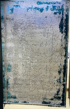 Carpete 50/80 - Covor Rhodos, gri cu chenar turcoaz