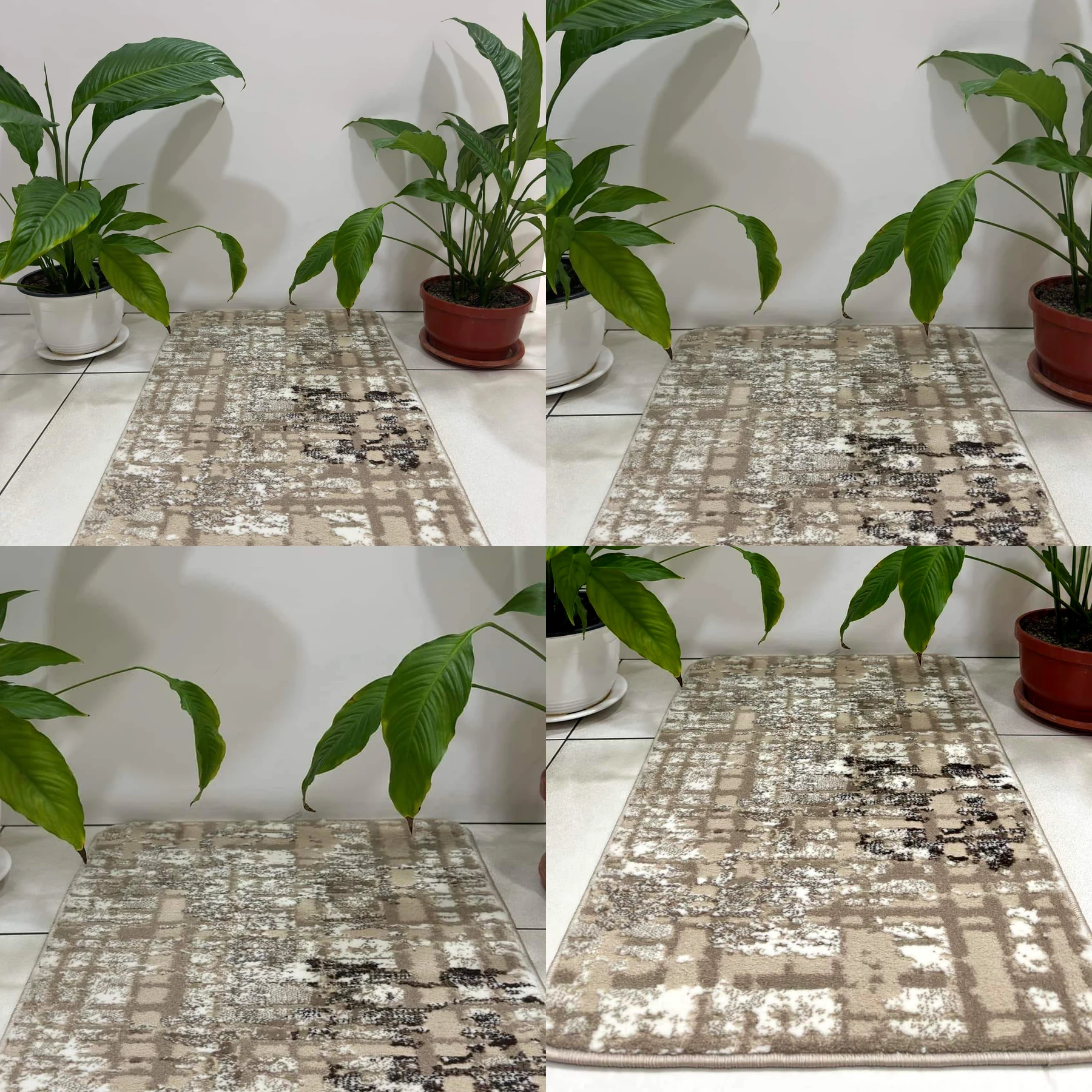 Covor simplist crem maro, model patrate [1]