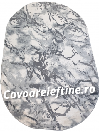 Carpete 70/100 - COVOR oval modern gri/alb model MIRROR