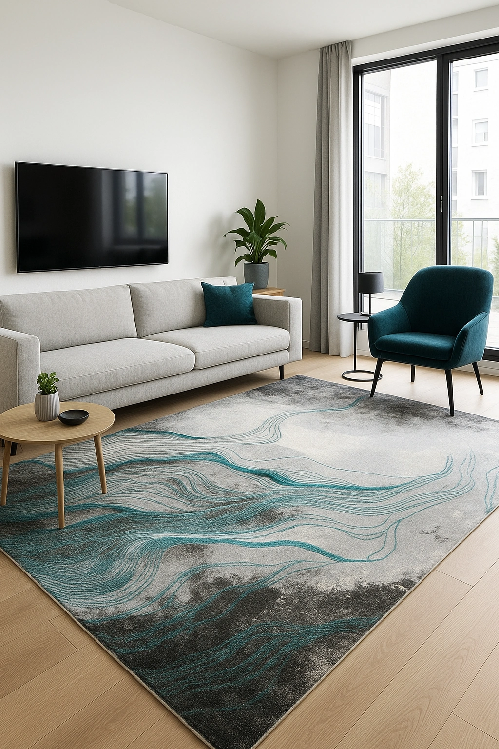 Produse noi - Covor modern gri turcoaz 200x300 cm, model Versal