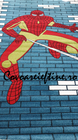 COVOARE cu FIR SCURT - Covor cu fir scurt pentru băieți, albastu turcoaz, model Spiderman