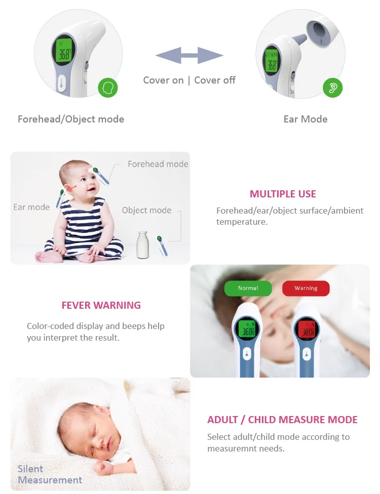 Безконтактен инфрачервен термометър за възрастни и деца - с двоен режим (чело/ухо) [3]